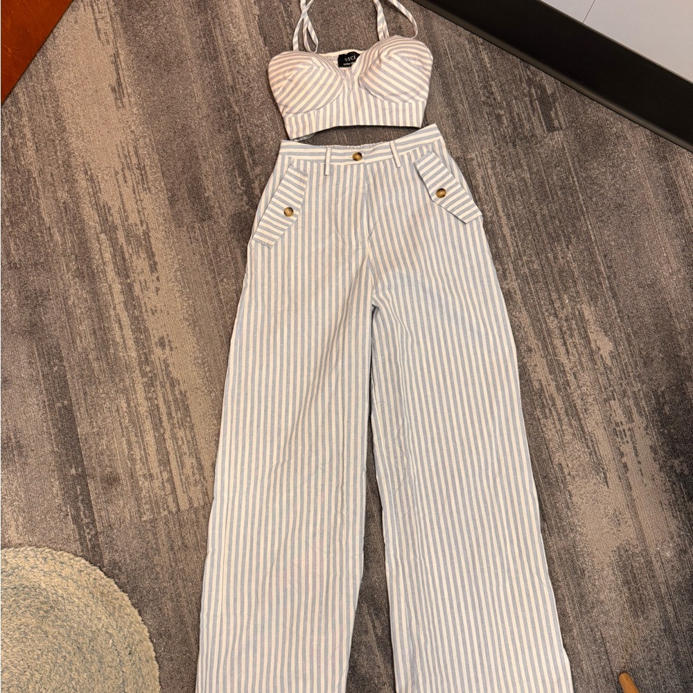 Striped White and Gray Women's Jumpsuit